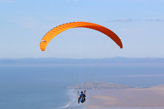 Paraglider above Rhossili Beach