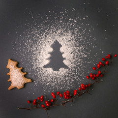 Festive gingerbread christmas tree shaped cookie