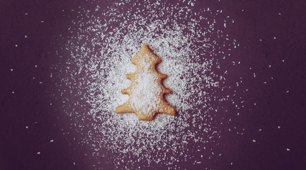 Festive gingerbread christmas tree shaped cookie