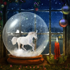 Real Horse in Snow Globe