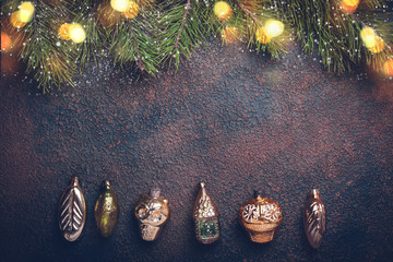 Christmas background with vintage gold toys