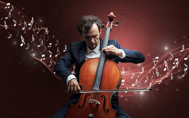 Lonely composer playing on cello