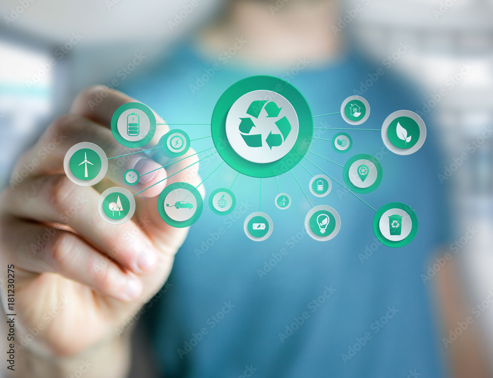 Poster view of a technology ecologic interface with icon displayed on a technology interface