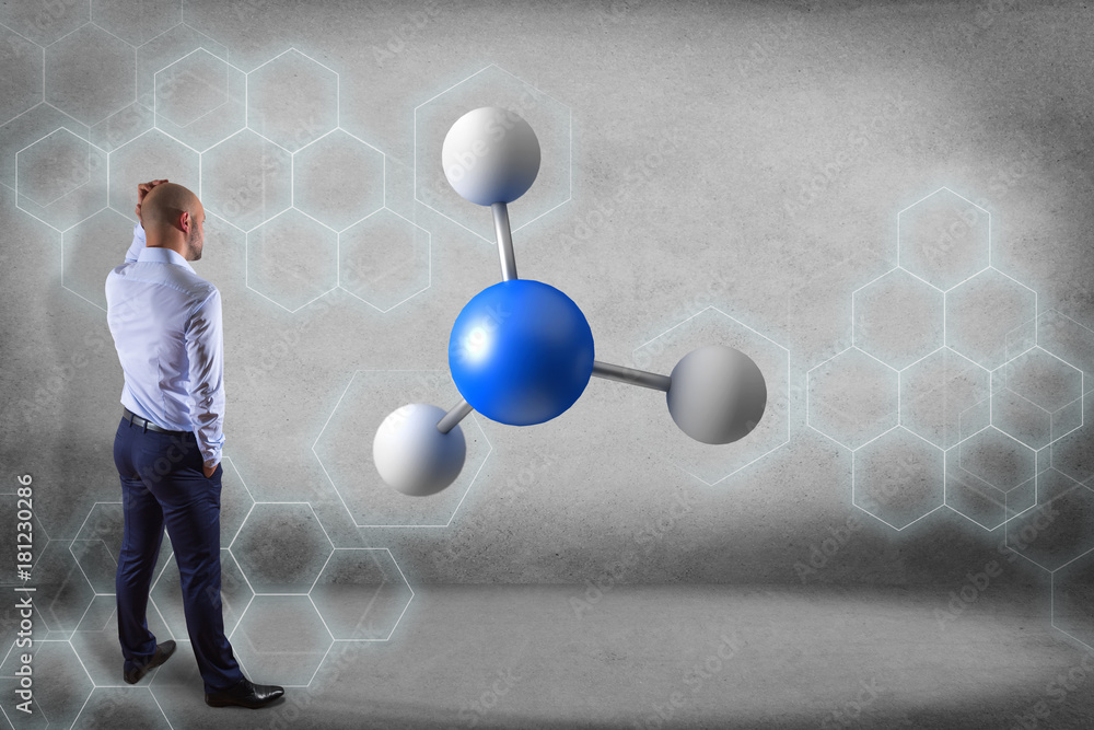 Poster 3d rendering molecule on a displayed on a medical interface