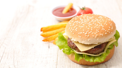 beef burger with french fries