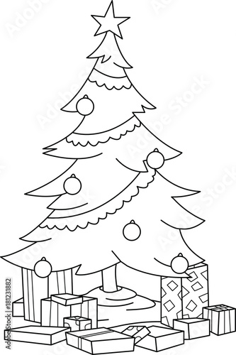 "Vector illustration of a decorated Christmas tree with various ...