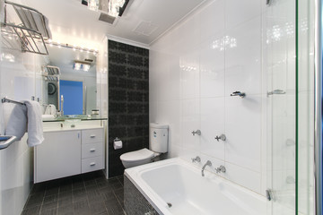 Spacious bathroom, clean, beautiful, luxurious, bright room