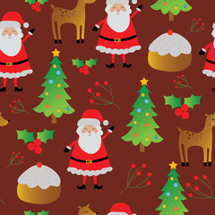 Christmas seamless pattern with brown background