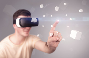 Man wearing virtual reality goggles