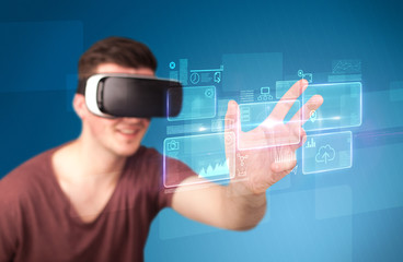 Man wearing virtual reality goggles