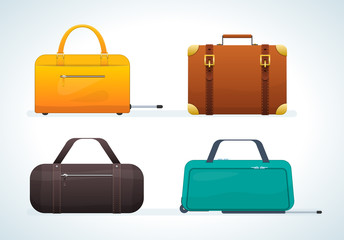 Set travel leather bags, suitcases, on wheels and without them.