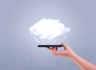 Hand holding phone with empty cloud