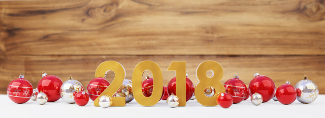2018 new year eve with christmas baubles lined up 3D rendering