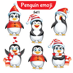 Vector set of christmas penguin characters. Set 1