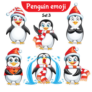 Vector set of christmas penguin characters. Set 5