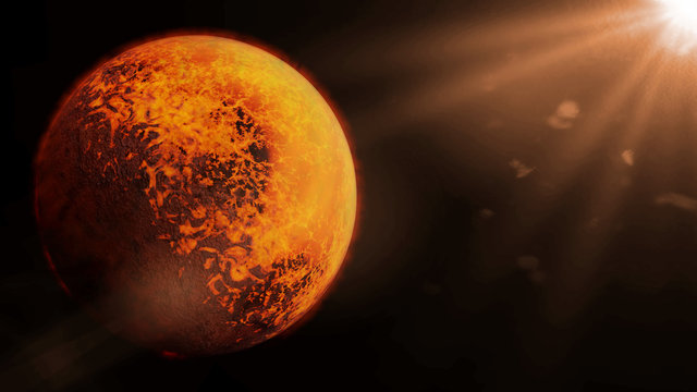 exoplanet, tidally locked alien planet lit by a star 