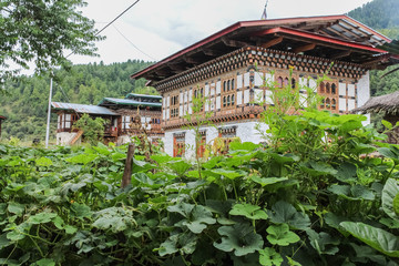Fototapeta na wymiar Traditional Bhutanese architecture in Bumthang, Bhutan