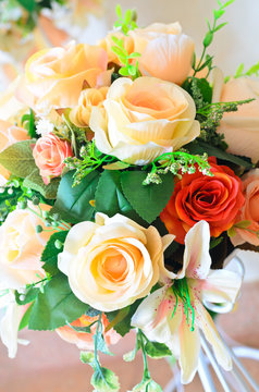 soft focus of artificial sweet color flower bouquet decoration