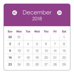 December 2018 calendar vector illustration