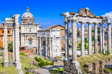 Ancient Forum with temples, pillars, the senate and ancient stre