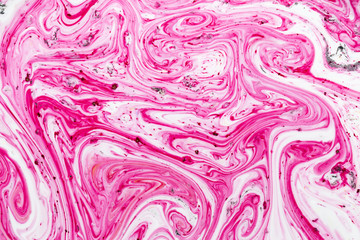 Fototapeta premium Closeup abstract color mixing of acrylic for use as background. Acrylic texture with marble pattern, pink marbling background 