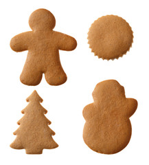 Set of ginger cookies without decorations isolated on white background.