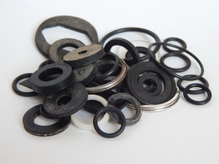 Black rubber ring for sealing. Black rubber ring for sealing. Technological rubber ring to seal joints in pipelines. Photo.
