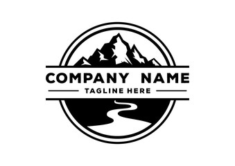 Naklejka premium Black Mountain Nature z River Circle Stempel z logo firmy Vintage