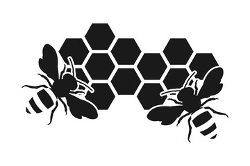 Bee icon or silhouette, honeycomb