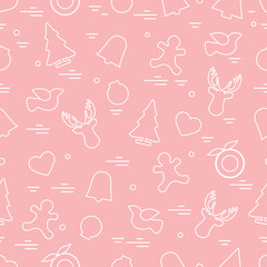 Cute vector pattern of different new year and christmas symbols. Winter theme.