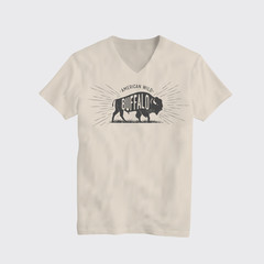 Buffalo American Wild T-Shirt Design Template. Vector Illustration.