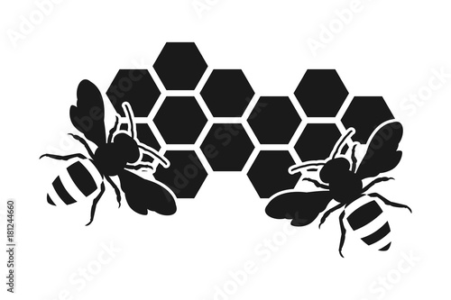 Download "Bee icon or silhouette, honeycomb" Stock image and ...