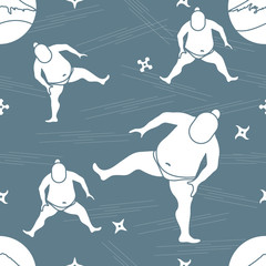 Vector pattern of sumo wrestler, shurikens and mountain Fuji.