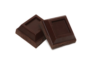 Chocolate pieces on a white