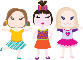 Vector illustration of three little smiling girls