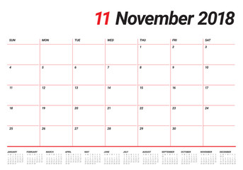 November 2018 planner calendar vector illustration