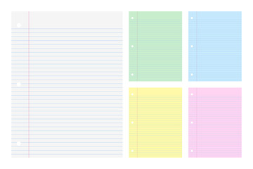 Vector illustration of filler Papers college ruled in white and differnts colors