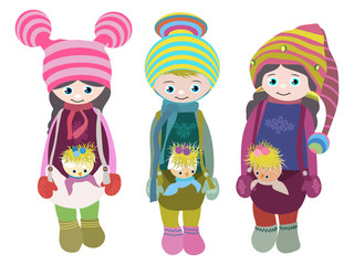 Girls in winter clothes. Image of girls on Christmas holidays.