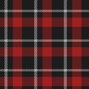 Red and white plaid pattern on black background
