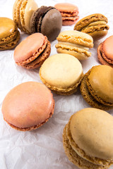 French macaroons cookies on white background