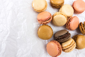 French macaroons cookies on white background