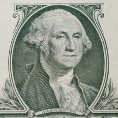 Portrait of George Washington on 1 dollar bill, close-up.