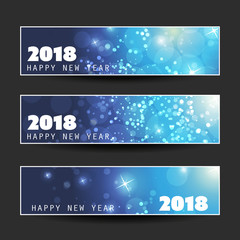 Set of Ice Cold Blue Horizontal Christmas, New Year Headers or Banners - 2018