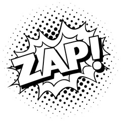 Zap! Pop art template cartoon comic explosion.