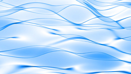 Abstract blue wave in the slow motion on the white background