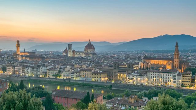 Florence city skyline day to night timelapse, Florence, Italy 4K Time lapse