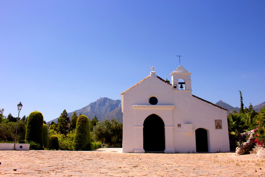 Church. Little white church in Marbella city. Costa del Sol, Andalusia, Spain.