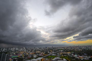 Black cloud covered the city before heavy rain