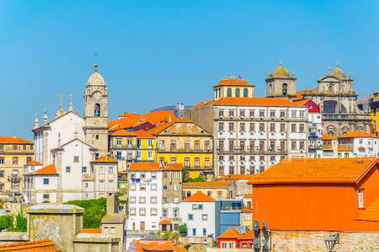 Aerial view of Porto capturing the church igreja paroquial de nossa senhora da vitoria and church of saint benedict victory