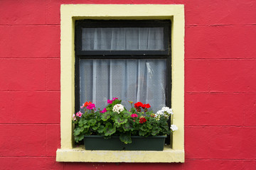 Fototapeta na wymiar Landscapes of Ireland. The colored windows of Cong in Galway county